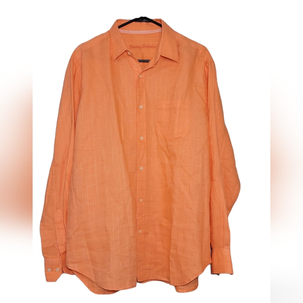 Tommy Bahama 100% linen Mens Orange shirt Size Medium